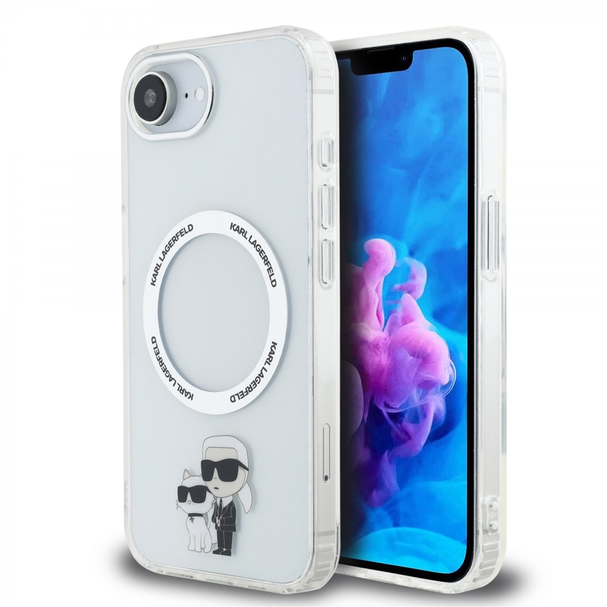 Levně Zadní kryt Karl Lagerfeld IML Karl and Choupette MagSafe pro iPhone 16e Transparent
