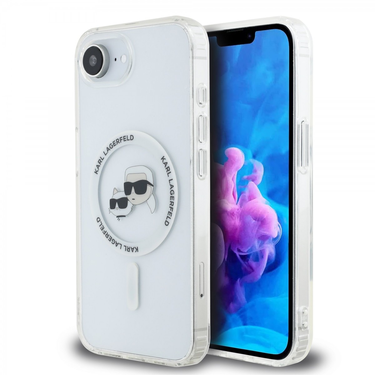 Levně Zadní kryt Karl Lagerfeld IML K&CH Heads Metal Frame MagSafe pro iPhone 16e Transparent
