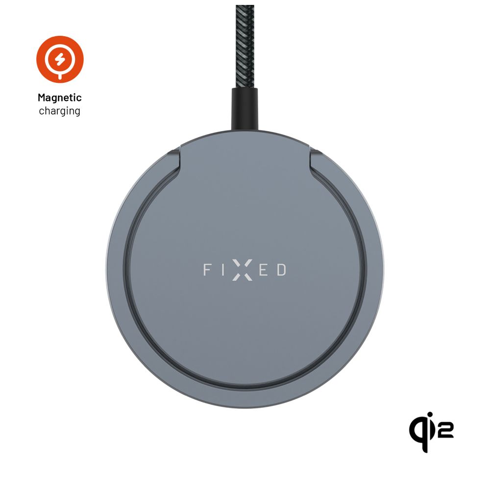 Levně Bezdrátová nabíječka FIXED MagPad Pro s Qi2, podporou MagSafe a stojánkem, 15W, šedá