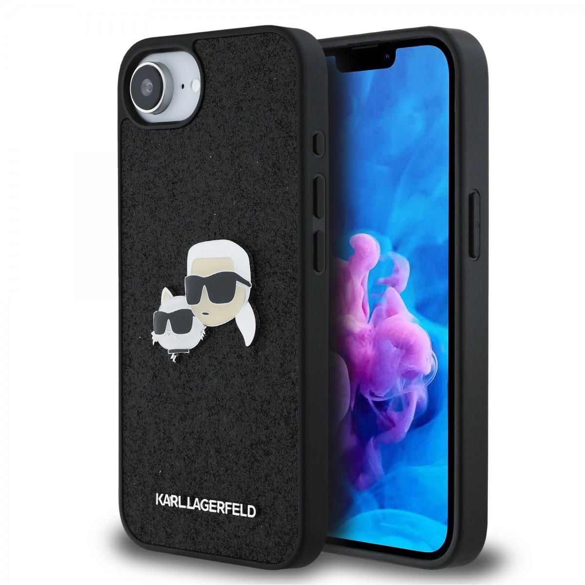 Levně Zadní kryt Karl Lagerfeld Fixed Glitter Metal K&CH pro iPhone 16e Black