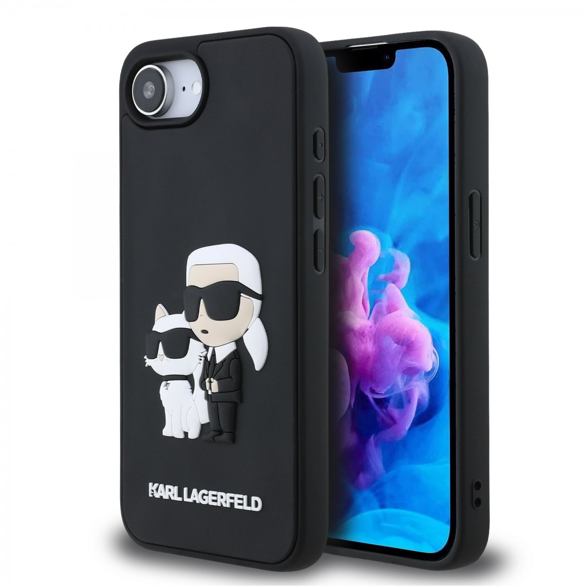 Levně Zadní kryt Karl Lagerfeld 3D Rubber Karl and Choupette pro iPhone 16e Black