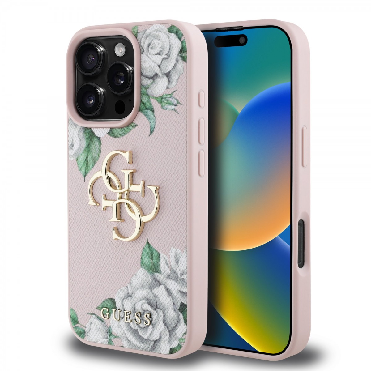 Levně Zadní kryt Guess PU Grained Roses 4G Metal Logo pro iPhone 16 Pro Pink