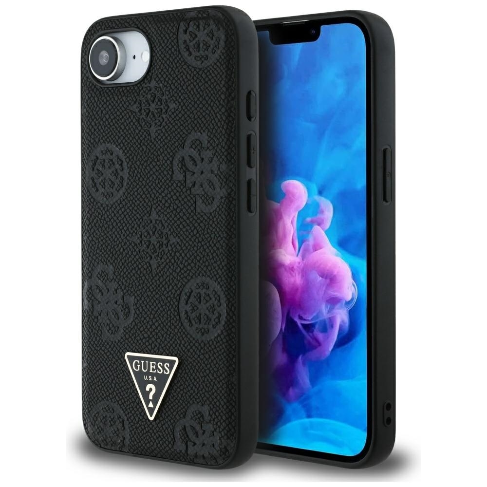 Levně Zadní kryt GUESS Grained Hot Stamp Peony Triangle Logo MagSafe pro iPhone 16e black