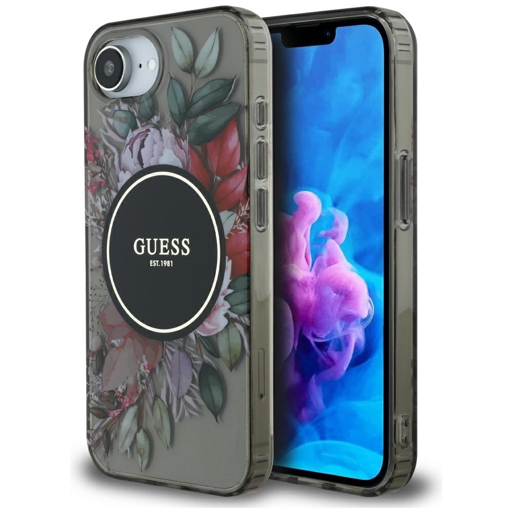Levně Zadní kryt GUESS IML Flowers MagSafe pro iPhone 16e black