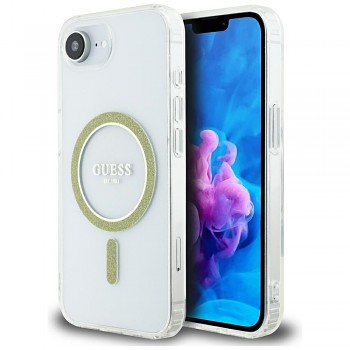 Zadní kryt GUESS IML Glitter Circle MagSafe pro iPhone 16e transparent