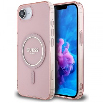Zadní kryt GUESS IML Glitter Circle MagSafe pro iPhone 16e pink