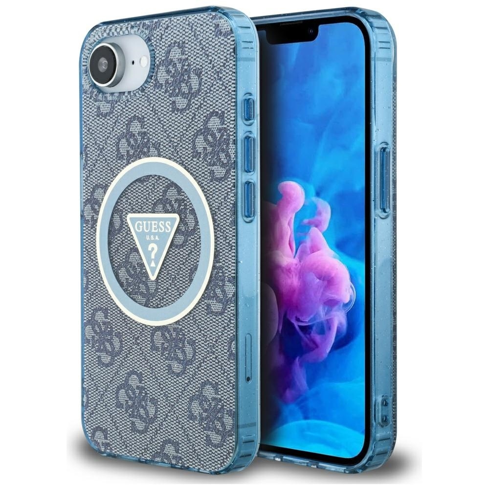 Levně Zadní kryt GUESS IML Metal Glitter 4G Circle Triangle MagSafe pro iPhone 16e blue