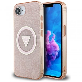 Zadní kryt GUESS IML Metal Glitter 4G Circle Triangle MagSafe pro iPhone 16e pink