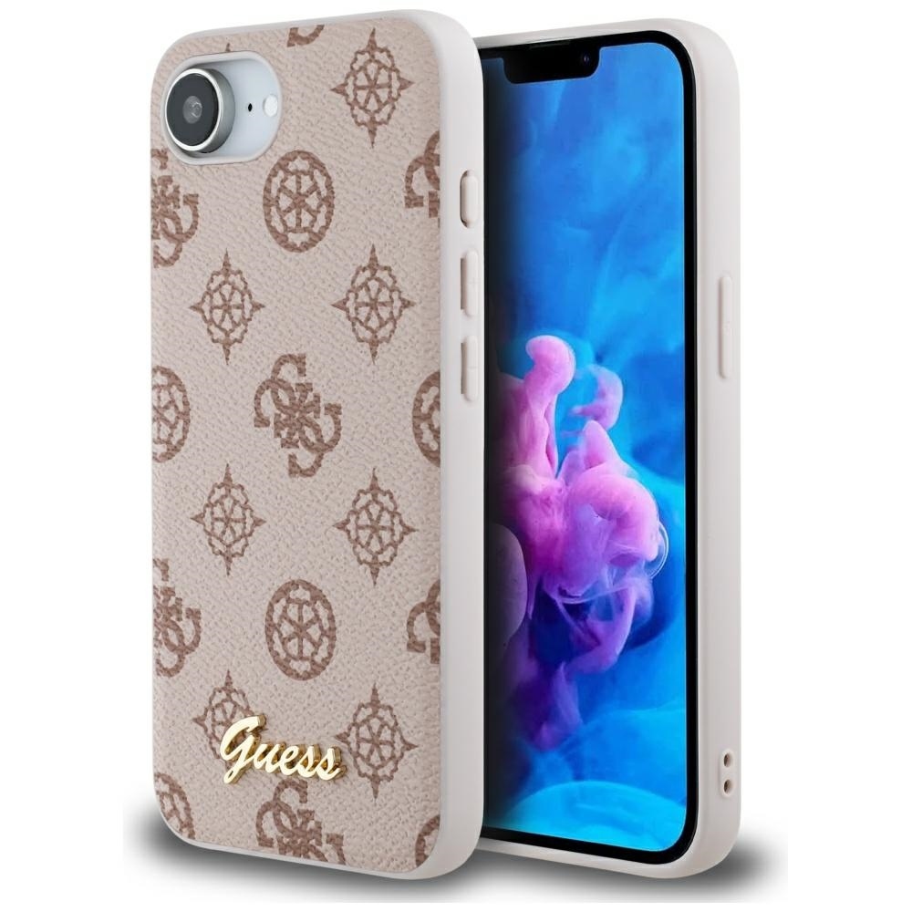 Levně Zadní kryt GUESS Peony Script Logo MagSafe pro iPhone 16e brown