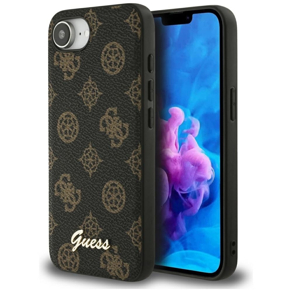 Levně Zadní kryt GUESS Peony Script Logo MagSafe pro iPhone 16e black