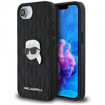 Zadní kryt KARL LAGERFELD Monogram Karl Head Pin pro iPhone 16e black