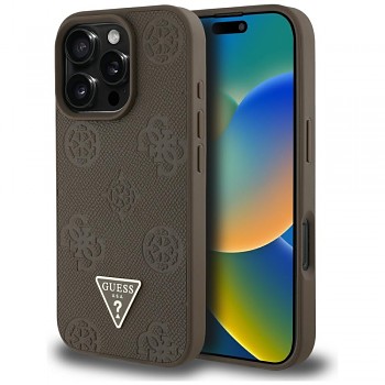 Zadní kryt GUESS Grained Hot Stamp Peony Triangle Logo MagSafe pro iPhone 16 Pro brown