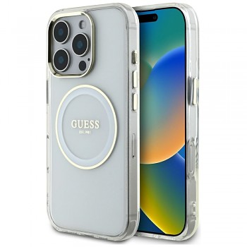 Zadní kryt GUESS IML Metal Colored Circle Classic Logo MagSafe pro iPhone 16 Pro Max white