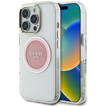 Zadní kryt GUESS IML Metal Colored Circle Classic Logo MagSafe pro iPhone 16 Pro pink