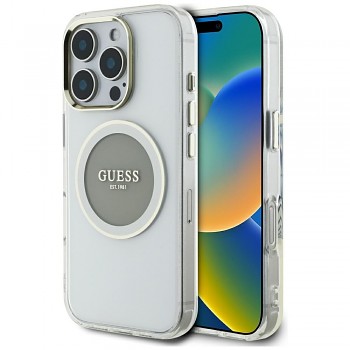 Zadní kryt GUESS IML Metal Colored Circle Classic Logo MagSafe pro iPhone 16 Pro grey