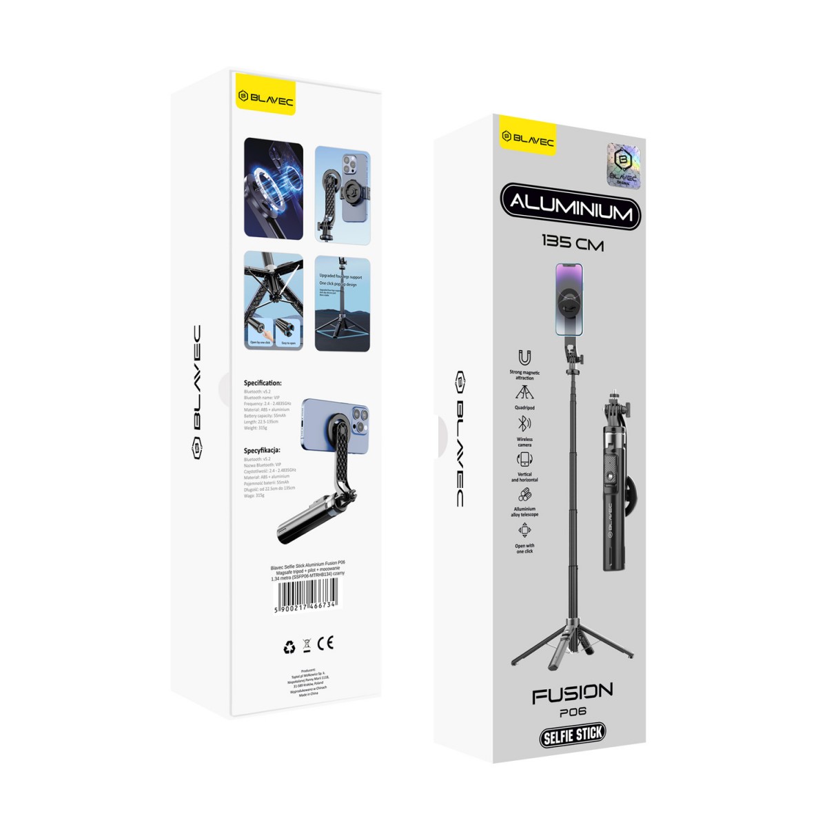 Levně Selfie tyč tripod Blavec P06 Aluminium Fusion Magsafe 1,34 m (SSFP06-MTRHB134) černá
