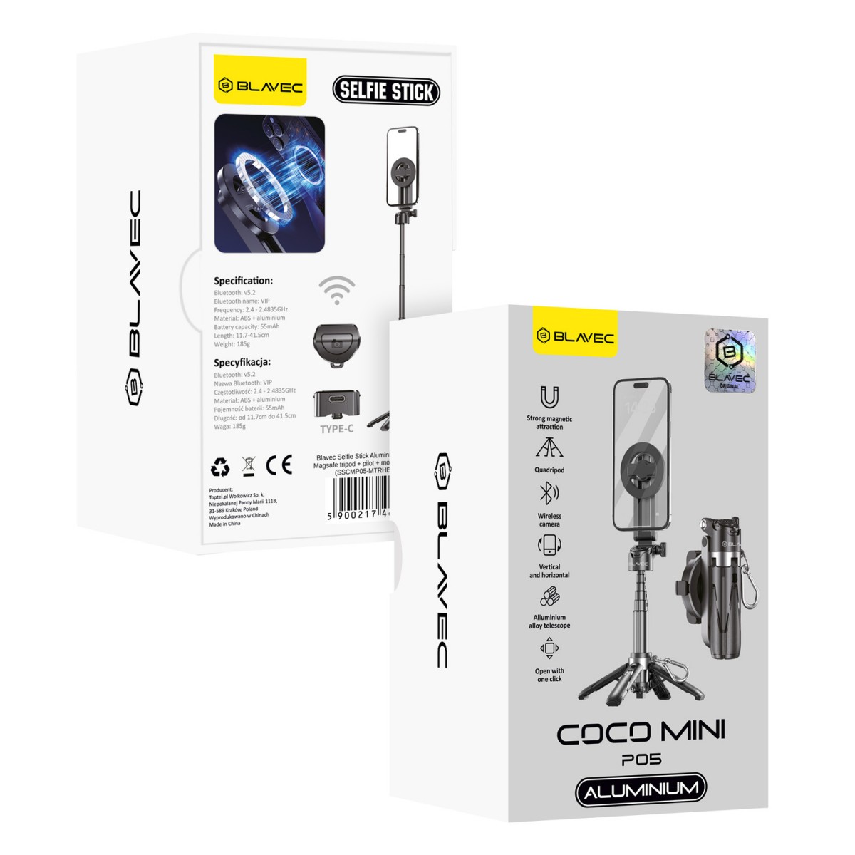 Levně Selfie tyč tripod Blavec P05 Aluminium Coco Mini Magsafe 0,41m (SSCMP05-MTRHB041) černá