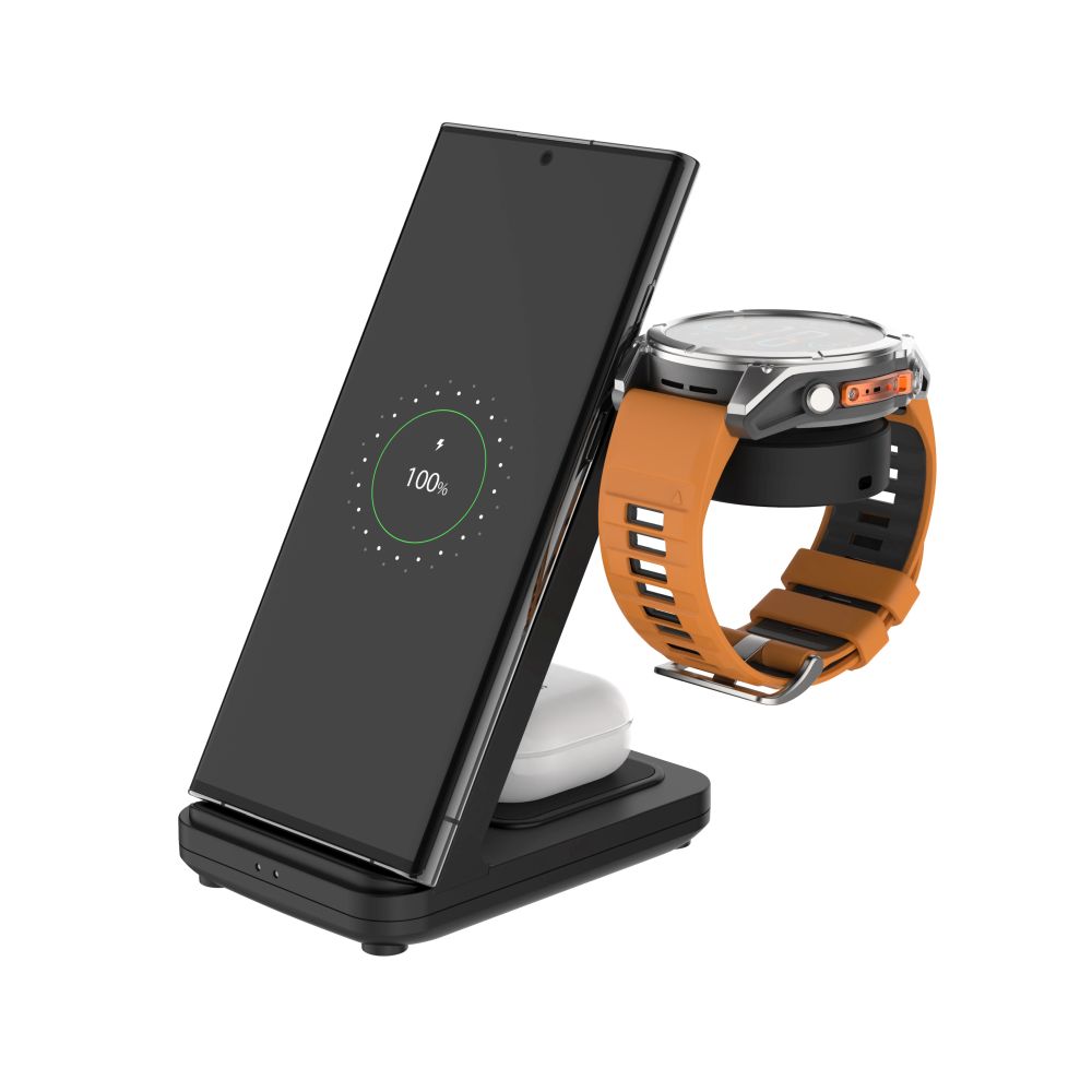 Levně Stojánek FIXED Powerstation pro Garmin s bezdrátovým nabíjením až pro 3 zařízení, 15W+5W+2.5W, černý