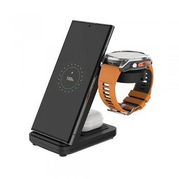 Stojánek FIXED Powerstation pro Garmin s bezdrátovým nabíjením až pro 3 zařízení, 15W+5W+2.5W, černý