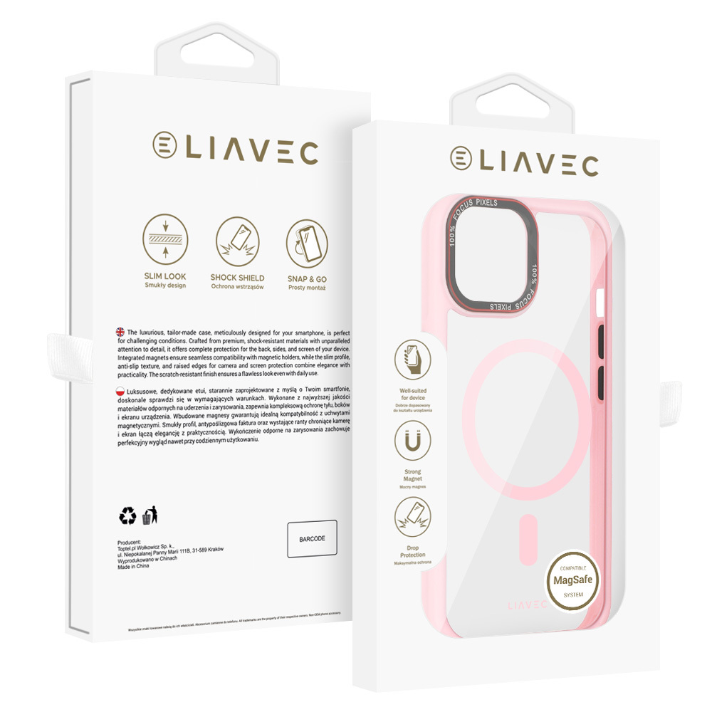 Levně Zadní kryt Liavec Hybrid Magsafe Clear pro iPhone 15 light pink