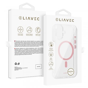 Zadní kryt Liavec Glossy Magsafe Clear pro iPhone 16 pink
