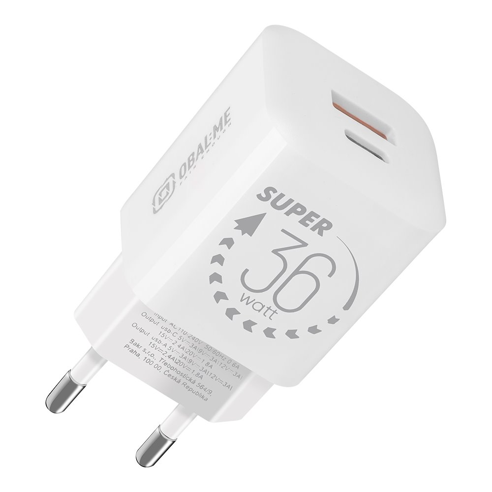 Levně Adaptér OBAL:ME GaN USB-A + USB-C 36W White