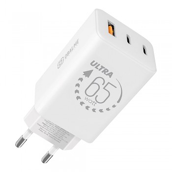 Adaptér OBAL:ME GaN USB-A + 2xUSB-C 65W White