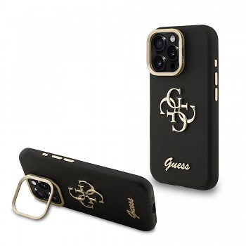Zadní kryt Guess PU Grained 4G Logo Stand Camera Frame pro iPhone 15 Pro Max Black