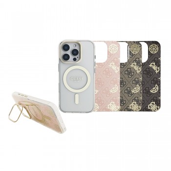 Zadní kryt Guess PC/TPU Electroplated Stand Camera Frame MagSafe s Vyměnitelným Pozadím pro iPhone 16 Pro