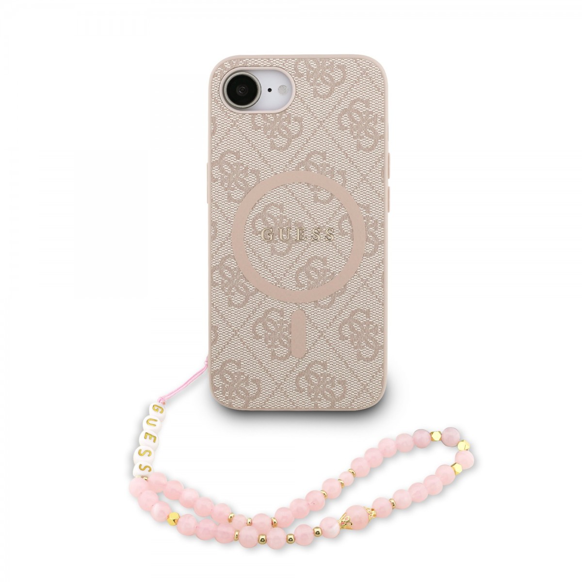 Levně Zadní kryt Guess PU Leather 4G Colored Ring Strap MagSafe pro iPhone 16e Pink