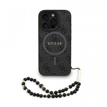 Zadní kryt Guess PU Leather 4G Colored Ring Strap MagSafe pro iPhone 16 Pro Max Black