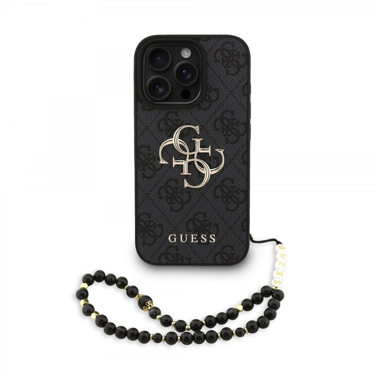 Levně Zadní kryt Guess PU 4G Metal Logo Strap pro iPhone 16 Pro Max Black
