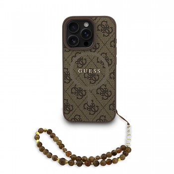 Zadní kryt Guess PU Leather 4G Colored Ring Strap MagSafe pro iPhone 16 Pro Brown