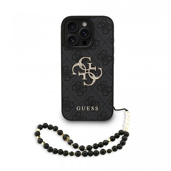 Zadní kryt Guess PU 4G Metal Logo Strap pro iPhone 16 Pro Black