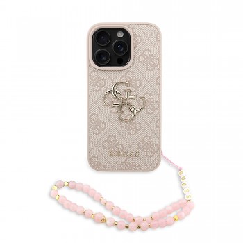 Zadní kryt Guess PU 4G Metal Logo Strap pro iPhone 16 Pro Pink