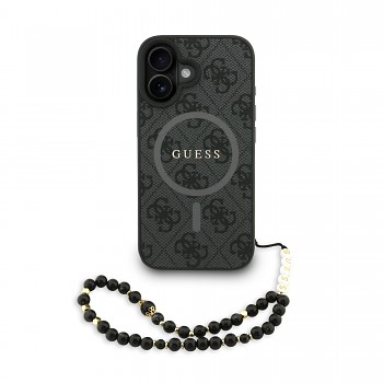 Zadní kryt Guess PU Leather 4G Colored Ring Strap MagSafe pro iPhone 16 Black