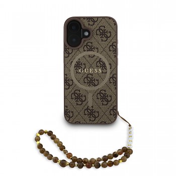 Zadní kryt Guess PU Leather 4G Colored Ring Strap MagSafe pro iPhone 16 Brown