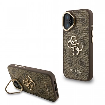Zadní kryt Guess PU 4G Metal Logo Stand Camera Frame pro iPhone 16 Brown