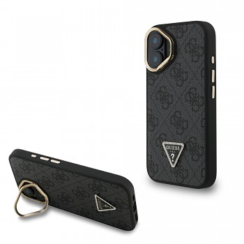 Zadní kryt Guess PU 4G Strass Triangle Logo Stand Camera Frame MagSafe pro iPhone 16 Black