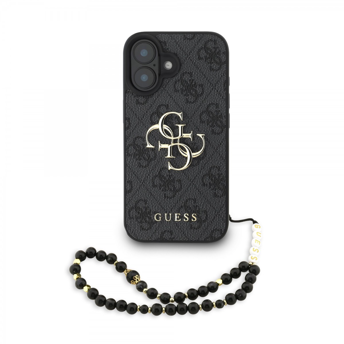 Levně Zadní kryt Guess PU 4G Metal Logo Strap pro iPhone 16 Black