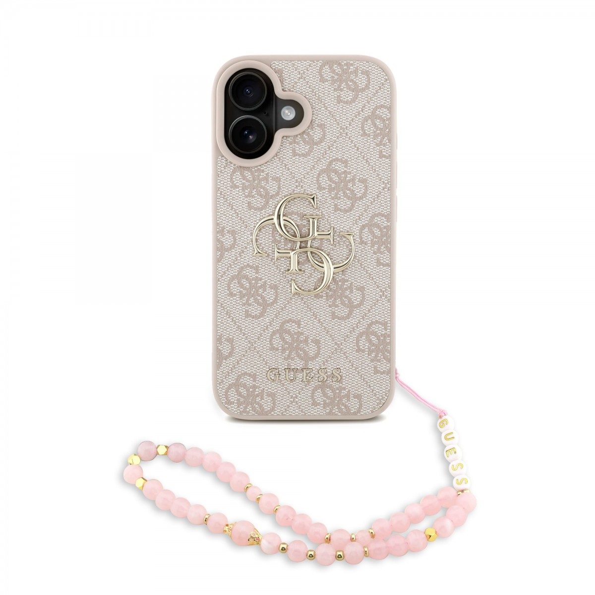 Levně Zadní kryt Guess PU 4G Metal Logo Strap pro iPhone 16 Pink