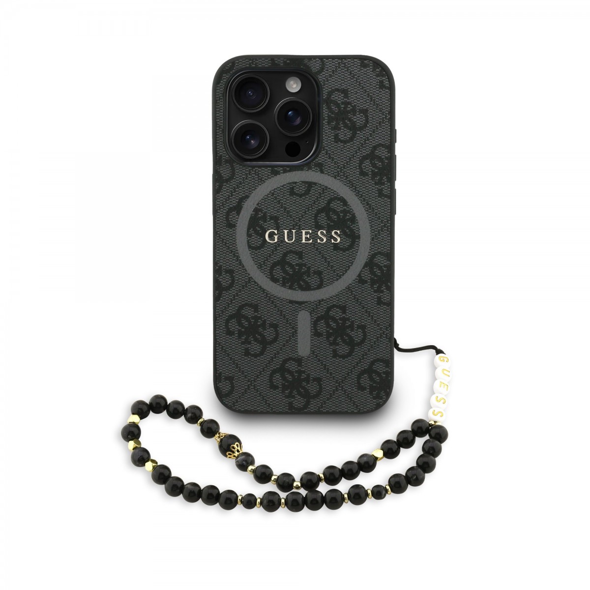 Levně Zadní kryt Guess PU Leather 4G Colored Ring Strap MagSafe pro iPhone 15 Pro Black