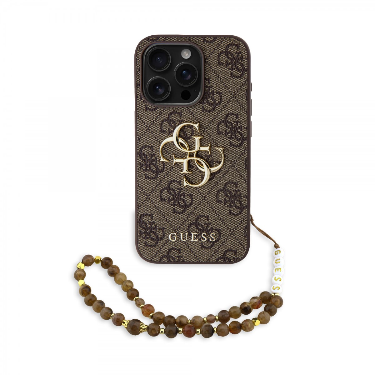 Levně Zadní kryt Guess PU 4G Metal Logo Strap pro iPhone 15 Pro Brown