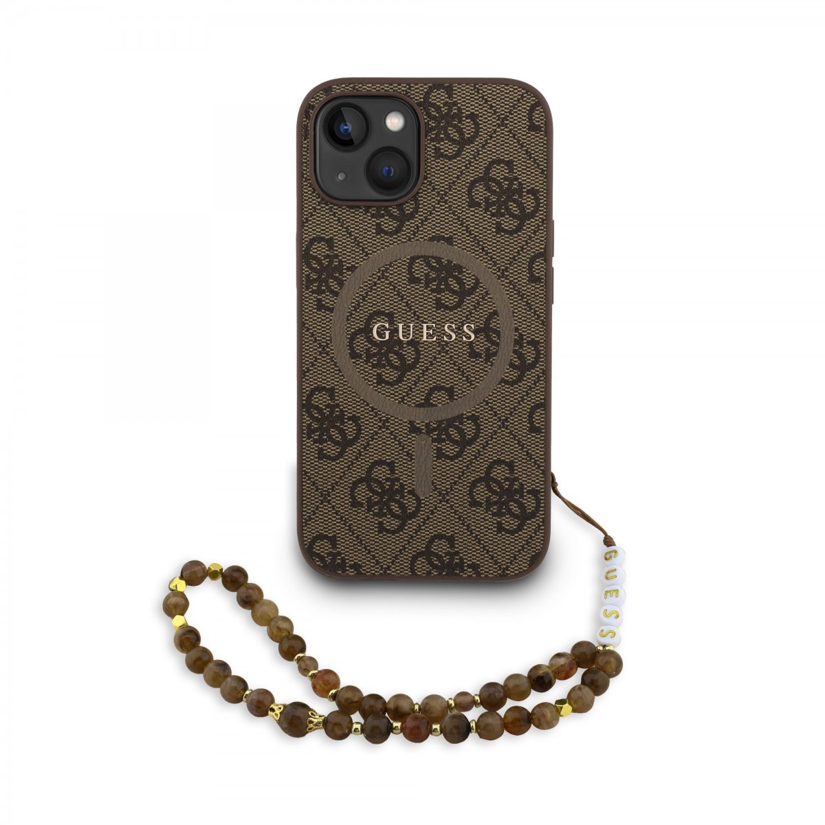 Levně Zadní kryt Guess PU Leather 4G Colored Ring Strap MagSafe pro iPhone 15 Brown