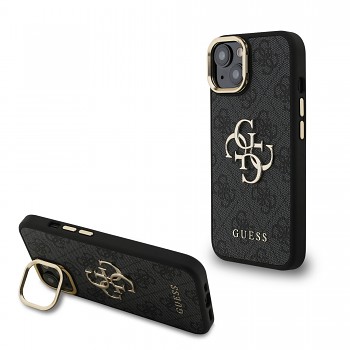 Zadní kryt Guess PU 4G Metal Logo Stand Camera Frame pro iPhone 15 Black