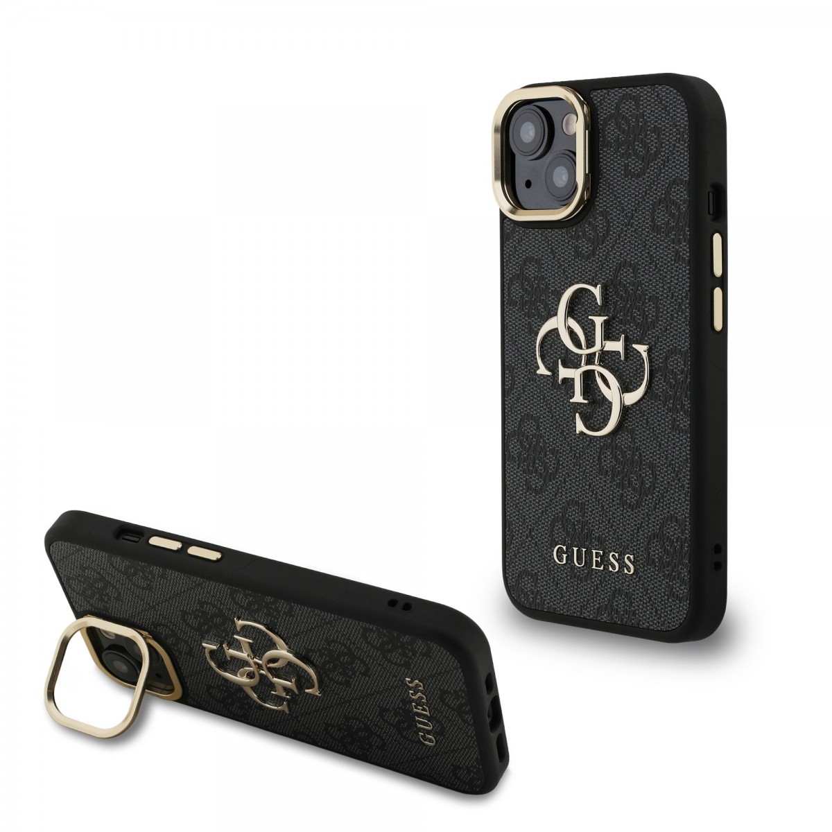 Zadní kryt Guess PU 4G Metal Logo Stand Camera Frame pro iPhone 13 Black