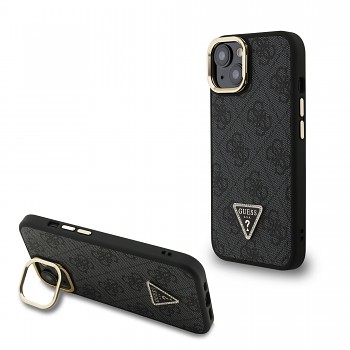 Zadní kryt Guess PU 4G Strass Triangle Logo Stand Camera Frame MagSafe pro iPhone 13 Black