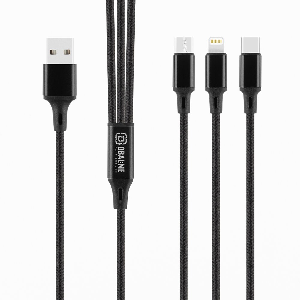 Levně Kabel OBAL:ME 3v1 AllConnect Fast Charge USB-A-USB-C, Lightning, Micro-USB 1.2m Black