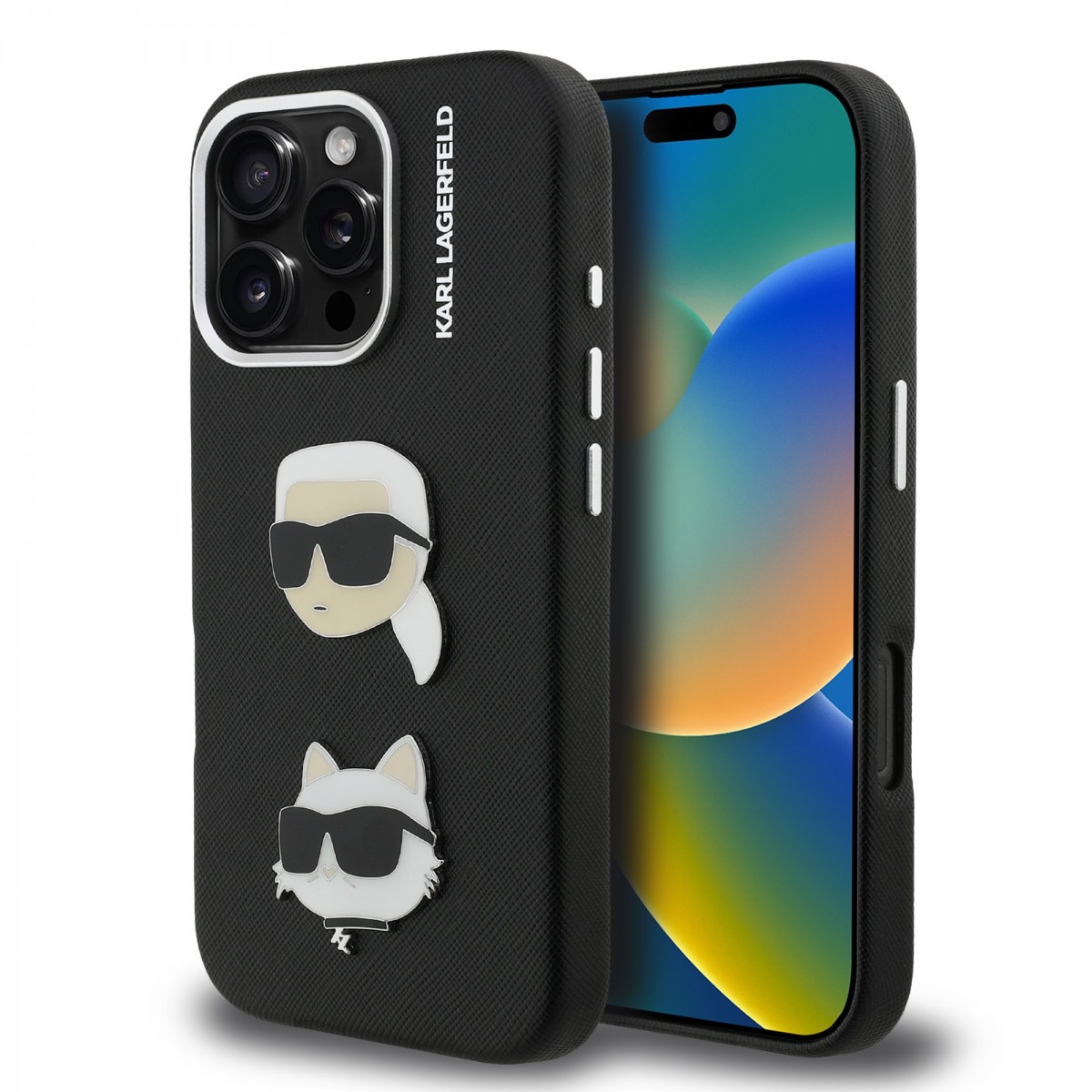 Levně Zadní kryt Karl Lagerfeld Grained PU K&CH Heads pro iPhone 16 Pro Black