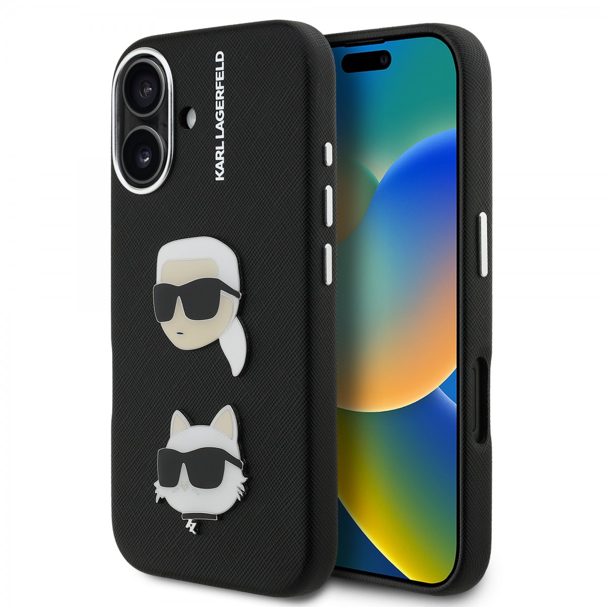 Levně Zadní kryt Karl Lagerfeld Grained PU K&CH Heads pro iPhone 16 Black
